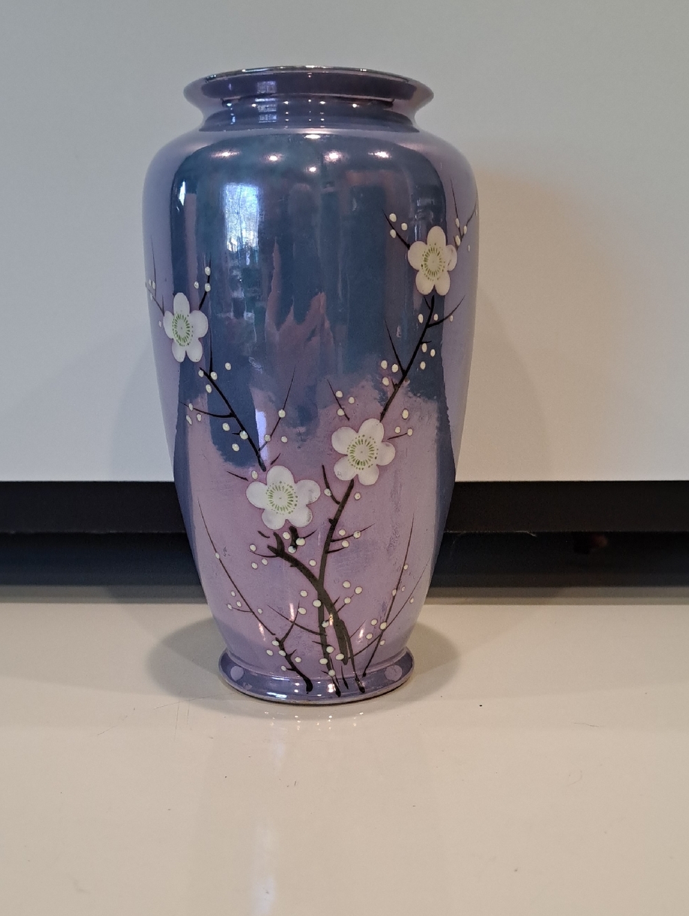 Vtg NIPPON 1930'S Blue Moriage Lusterware Vase  7 1/2" Hand Painted EUC